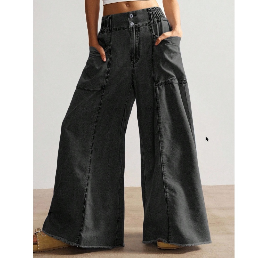 Light Wash Stretchy Waist Wide leg Denim Pants jeans - Picture 2 of 9